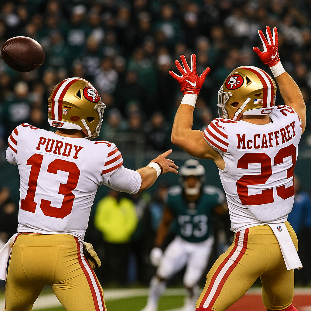 Brock Purdy finds Christian McCaffrey for four-yard TD, giving 49ers lead over Eagles | NFL Highlights