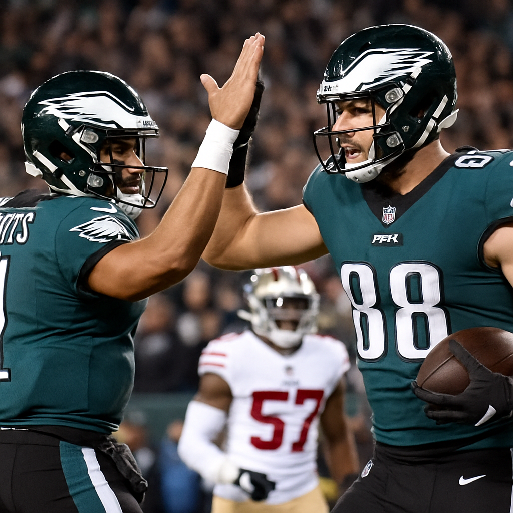 Jalen Hurts finds Dallas Goedert for SECOND TD of the game, giving Eagles lead over 49ers | NFL Highlights