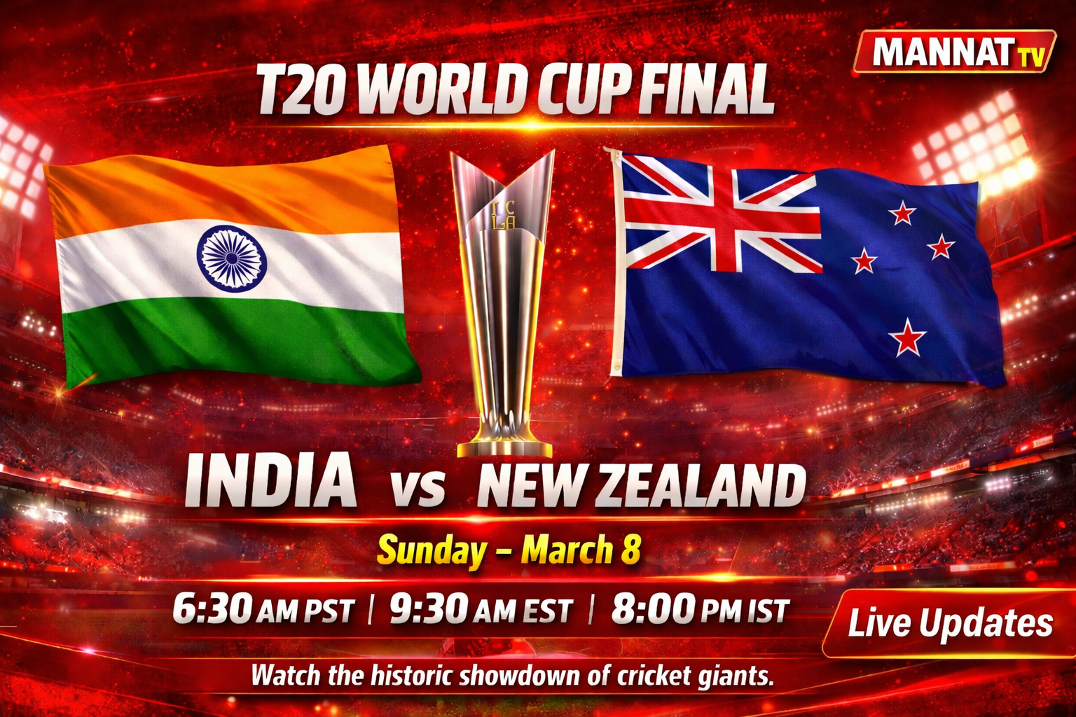 India vs New Zealand – T20 World Cup Final Live Updates | Sunday March 8